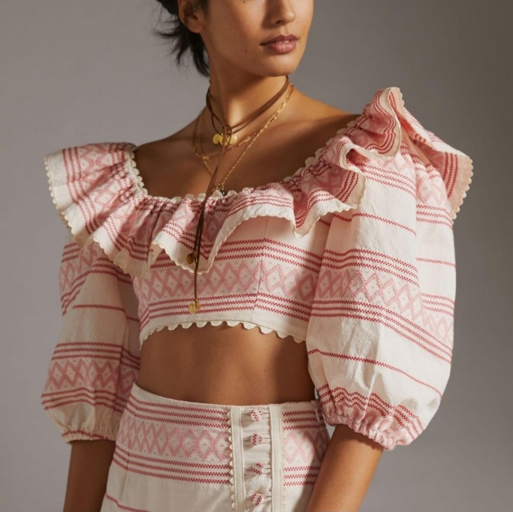 Anthro Raissa Ruffle Cropped Top.